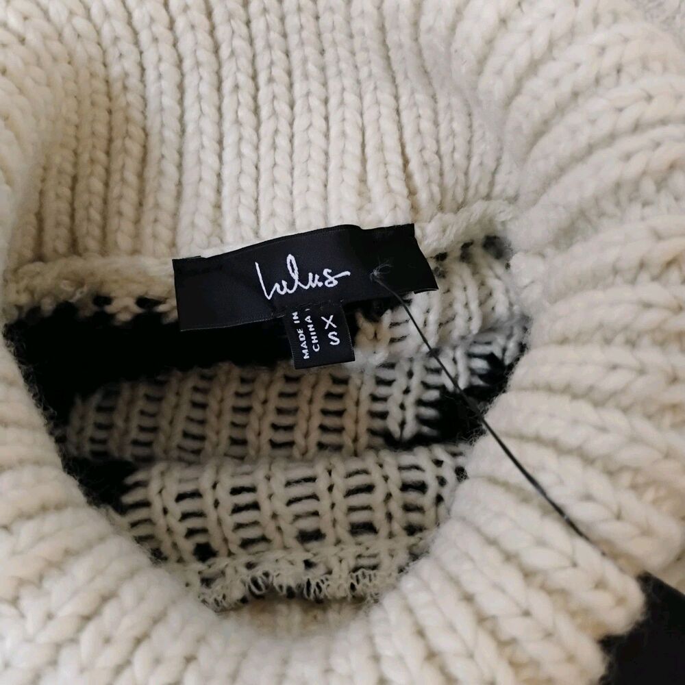 Black & White Candy Cane Striped Knit Sweater Fringe Turtleneck Beatnik Paris Xs - Picture 4 of 9